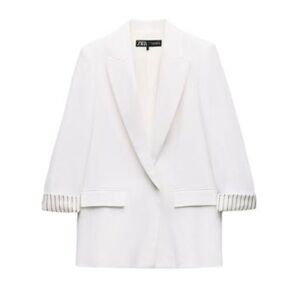 Zara White Blazer with Striped Cuffs